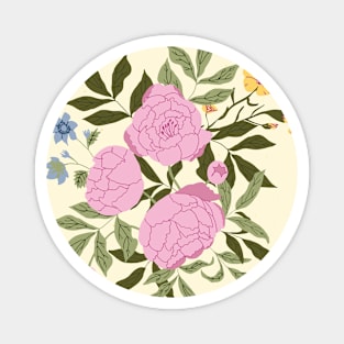 Peonies and friends yellow background Magnet